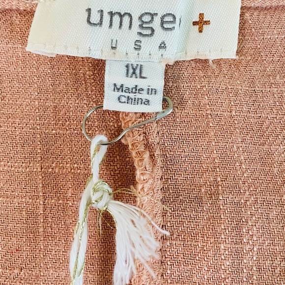 Umgee Plus Size 1X Rose Pink Linen Blend Hi Low V Neck Frayed Hems Tunic - Picture 7 of 9